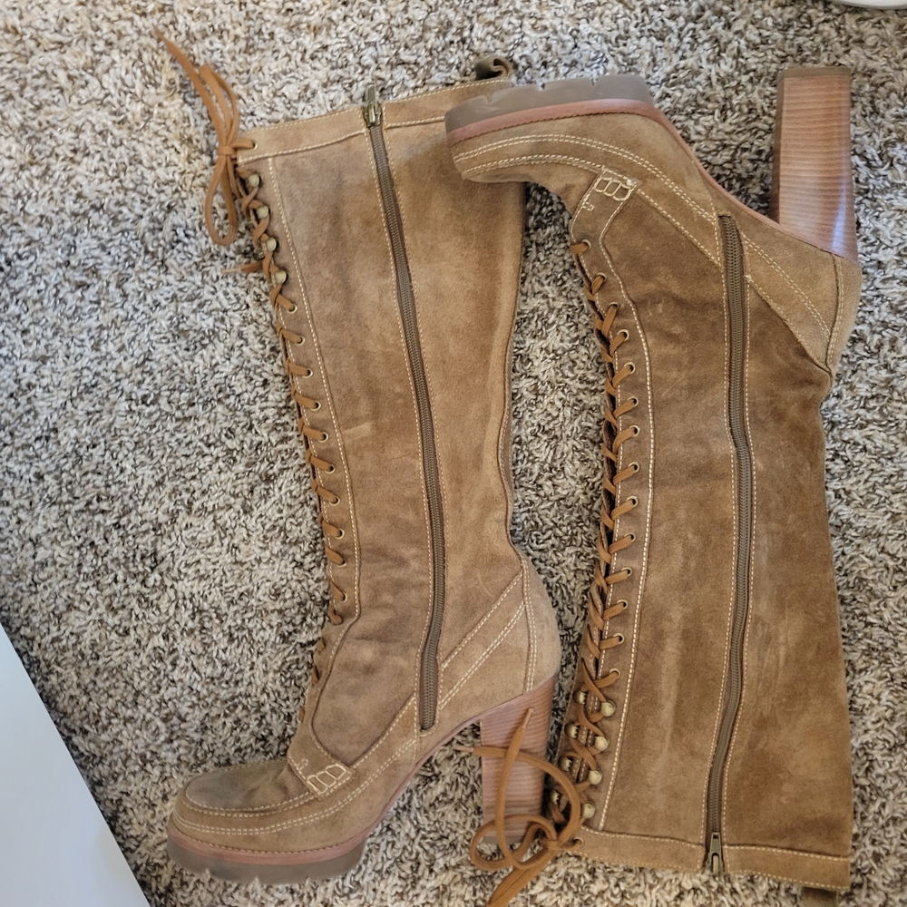 Michael Kors Brown Suede Lace-Up Knee-High Boots
